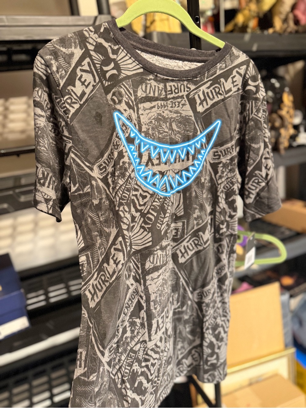 Hurley Boys' Black Graphic Tee with Blue Accent